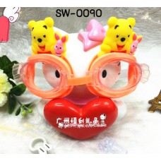 SW0090 แว่นตากันน้ำเด็ก ลายหมีพูห์ Pooh ขอบแว่นสีส้ม พร้อมที่บีบจมูก และที่อุดหู กันน้ำเข้า (4ชิ้น)