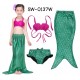 SW0137W ชุดว่ายน้ำนางเงือก เด็กผู้หญิง ทูพีชเปลือกหอยสีชมพู กกน.และครีบ สีเขียว (3ชิ้น) S.130