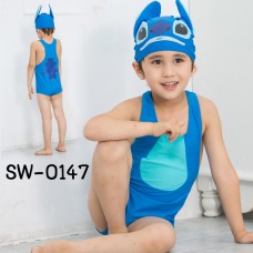 SW0147 ชุดว่ายน้ำเด็กแฟนซีแขนกุดแบบบอดี้สูท ลายสติชท์ Stitch พร้อมหมวกว่ายน้ำ (2ชิ้น) S.90