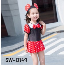 SW0149 ชุดว่ายน้ำเด็กผู้หญิงแบบบอดี้สูทแขนสั้น พร้อมผ้าคาดผมหูมินนี่เมาส์ (2ชิ้น) S.90