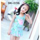 SW0156 ชุดว่ายน้ำเด็กผู้หญิง แขนกุดแบบบอดี้สูท กระโปรงเย็บติดลาย Peppa Pig สีฟ้า (ไม่มีหมวก) 
