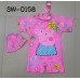 SW0158 ชุดว่ายน้ำเด็กผู้หญิง แบบบอดี้สูท แขนขาสั้น ลาย Peppa Pig พร้อมหมวกว่ายน้ำ สีชมพู (2ชิ้น) S.110/120