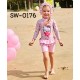 SW0176 ชุดว่ายน้ำเด็กผู้หญิง แบบบอดี้สูทขาสั้น แขนยาว ลายคิตตี้ พร้อมหมวกว่ายน้ำ สีชมพู (2ชิ้น) S.100