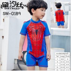 SW0189 ชุดว่ายน้ำเด็กผู้ชาย แบบบอดี้สูท ลายสไปเดอร์แมน พร้อมผ้าคลุมและหมวก (3ชิ้น) S.100