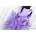 GI0945 ชุดราตรีเด็กผู้หญิงออกงาน แขนกุด แต่งดอกไม้ช่วงบน กระโปรงระบายเป็นชั้นๆ สีม่วง