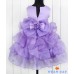 GI0945 ชุดราตรีเด็กผู้หญิงออกงาน แขนกุด แต่งดอกไม้ช่วงบน กระโปรงระบายเป็นชั้นๆ สีม่วง