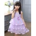 GI1164 ชุดราตรีเด็กผู้หญิงใส่ออกงาน แขนกุด ช่วงบนแต่งไข่มุกและเพชร ติดดอกไม้ที่เอว สีม่วง S.120