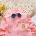 BO0239 ชุดเด็กผู้ชายออกงาน เสื้อเชิ๊ตแขนยาวลายทางสีส้ม หูกระต่ายจุดน้ำเงิน กางเกงยีนส์ขายาว (3ชิ้น) S.80