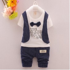 BO0441 ชุดเด็กผู้ชายออกงาน เสื้อแขนสั้นกั๊กและหูกระต่ายเย็บติด+ กางเกงขาสั้น สีกรมท่า (2ชิ้น) S.80/100