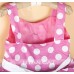 GI0879 ชุดออกงานเด็กผู้หญิงสายเดี่ยวลายจุดสีชมพู ติดโบว์ขอบระบายสีดำ 