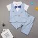 BO0433 ชุดเด็กผู้ชายออกงานแขนสั้น ติดหูกระต่ายสีน้ำเงินลายจุด + กางเกงขาสั้น สีฟ้า (2ชิ้น)