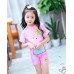 SW0158 ชุดว่ายน้ำเด็กผู้หญิง แบบบอดี้สูท แขนขาสั้น ลาย Peppa Pig พร้อมหมวกว่ายน้ำ สีชมพู (2ชิ้น) S.110/120