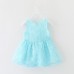 GI0997B เดรสเด็กผู้หญิงแขนกุดติดโบว์ที่เอว ผ้าลูกไม้สีฟ้าอ่อน S.95