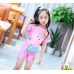 SW0158 ชุดว่ายน้ำเด็กผู้หญิง แบบบอดี้สูท แขนขาสั้น ลาย Peppa Pig พร้อมหมวกว่ายน้ำ สีชมพู (2ชิ้น) S.110/120