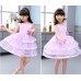 GI1164 ชุดราตรีเด็กผู้หญิงใส่ออกงาน แขนกุด ช่วงบนแต่งไข่มุกและเพชร ติดดอกไม้ที่เอว สีม่วง S.120