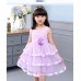 GI1164 ชุดราตรีเด็กผู้หญิงใส่ออกงาน แขนกุด ช่วงบนแต่งไข่มุกและเพชร ติดดอกไม้ที่เอว สีม่วง S.120