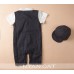 BS0549 ชุดบอดี้สูทเด็กผู้ชาย ออกงาน เสื้อกั๊กคอปกแขนสั้นติดเนคไท (ถอดออกได้) พร้อมหมวก สีกรมท่าเข้มจนดำ (3ชิ้น) 