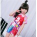 SW0161 ชุดว่ายน้ำเด็กผู้หญิง แบบบอดี้สูท แขนขาสั้น ลายนางเงือกแอเรียล พร้อมหมวกว่ายน้ำ สีชมพู (2ชิ้น) S.110/130