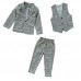 BO0622 ชุดสูทเด็กผู้ชายออกงาน เด็กโต สุดคุ้ม เสื้อสูท + เสื้อกั๊ก + กางเกงขายาวลายสก๊อตสีเทาน้ำตาล (3ชิ้น) 