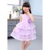 GI1164 ชุดราตรีเด็กผู้หญิงใส่ออกงาน แขนกุด ช่วงบนแต่งไข่มุกและเพชร ติดดอกไม้ที่เอว สีม่วง S.120