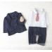 BS1039 ชุดบอดี้สูทเด็กผู้ชายแขนยาวออกงาน เนคไทสีแดง พร้อมเสื้อสูทสีกรมท่า (2ชิ้น) S.90