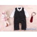 BS0788  ชุดบอดี้สูทเด็กผู้ชายออกงาน แขนยาว ติดเนคไทสีแดงเลือดหมู ลายทางสีดำ (2ชิ้น) 