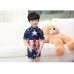 SW0144L ชุดว่ายน้ำเด็กผู้ชาย แบบบอดี้สูท พร้อมหมวก ลายซุปเปอร์ฮีโร่ กัปตันอเมริกา (2ชิ้น) S.110/120