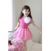 GI0616 เดรสเด็กผู้หญิง แขนระบาย แต่งดอกไม้ที่อก สีขาว กระโปรงลายขวางผ้าแก้ว สีชมพู S.100/120
