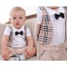 BS1188 ชุดบอดี้สูทเด็กผู้ชายออกงานแขนสั้น ติดหูกระต่ายสีดำ เสื้อกั๊กลายสก๊อตสีกากี S.95