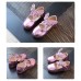 SH0193 รองเท้าพื้นยางเด็กผู้หญิง สายคาดติดผีเสื้อ สีชมพู (มีกล่อง) 16.8cm.