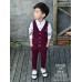 BO0617 ชุดกั๊กเด็กผู้ชายออกงาน เสื้อกั๊ก + กางเกงลายจุดสีแดง (2ชิ้น)