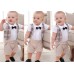 BS1188 ชุดบอดี้สูทเด็กผู้ชายออกงานแขนสั้น ติดหูกระต่ายสีดำ เสื้อกั๊กลายสก๊อตสีกากี S.95