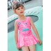 SW0185 ชุดว่ายน้ำเด็กผู้หญิง แขนกุดแบบบอดี้สูท กระโปรงเย็บติด ลาย Peppa Pig สีชมพู (ไม่มีหมวก) S.110