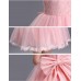 GI1349 ชุดเดรสเด็กผู้หญิงออกงาน แขนกุด ผ้าลูกไม้ช่วงบน สีโอรส (2ชิ้น) S.120