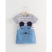 GI1379 ชุดเดรสเด็กผู้หญิงคอกลมแขนสั้น ลายขวางหน้าหนูมีหนวด