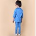 BO0608 ชุดสูทเด็กผู้ชายออกงาน เสื้อคลุมสูทแขนยาว และกางเกงขายาว สีฟ้าเข้ม (2ชิ้น) 