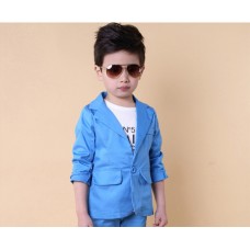 BO0608 ชุดสูทเด็กผู้ชายออกงาน เสื้อคลุมสูทแขนยาว สีฟ้าเข้ม (1ชิ้น) S.130