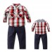 bo0135 ชุดเด็กผู้ชาย เสื้อเชิ๊ตแขนยาวลายสก๊อต + กางเกงขายาว (2ชิ้น) 