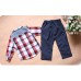 bo0135 ชุดเด็กผู้ชาย เสื้อเชิ๊ตแขนยาวลายสก๊อต + กางเกงขายาว (2ชิ้น) 