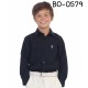 BO0579 เสื้อเชิ๊ตเด็กผู้ชาย คอปกแขนยาว ปักลายสมอเรือที่อกซ้าย สีดำ 