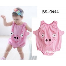 BS0444 ชุดบอดี้สูทเด็กแฟนซีแขนกุด ขาเว้า ลายหมูสีชมพู S.70/90