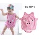 BS0444 ชุดบอดี้สูทเด็กแฟนซีแขนกุด ขาเว้า ลายหมูสีชมพู S.70