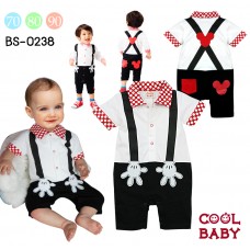 BS0238 ชุดบอดี้สูทเด็ก เอี๊ยมคอปกลายจุดแขนสั้น แนวมิกกี้เมาส์ S.80