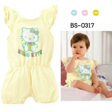 bs0317 ชุดบอดี้สูทเด็กลายคิตตี้ จั๊มเอว แขนระบาย สีเหลือง S.80/90