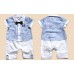 BS0544 ชุดบอดี้สูทเด็กผู้ชาย ออกงานคอปกแขนสั้น ติดหูกระต่ายสีดำ (ถอดออกได้) ลายทางสีฟ้า