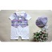 BS0697 ชุดบอดี้สูทออกงาน เด็กผู้ชาย แขนสั้นสีขาว ติดหูกระต่าย เสื้อกั๊กลายสก๊อตสีรุ้ง พร้อมหมวก (2ชิ้น) 