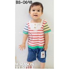 BS0698 ชุดบอดี้สูท เด็กผู้ชาย ลายสมอเรือ เสื้อลายขวางหลากสี S.80/90