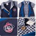BS0730 ชุดบอดี้สูทเด็กผู้ชาย คอปกลายตารางขาวน้ำเงิน กางเกงสีเทา เสื้อกั๊กสีกรมท่าขอบน้ำเงิน S.80