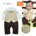 BS0760 ชุดบอดี้สูทเด็กผู้ชายออกงาน แขนยาว กางเกงขายาว ติดหูกระต่ายสีครีมเข้มลายทาง