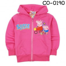 CO0190 เสื้อกันหนาวเด็ก ซิปหน้า แขนยาว พร้อมฮู้ด ลาย Peppa Pig สีชมพูเข้ม 